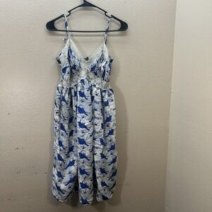 VTG Y2K Fleurette 100% Silk Babydoll Novelty Bird Print Dress Size S Cottagecore